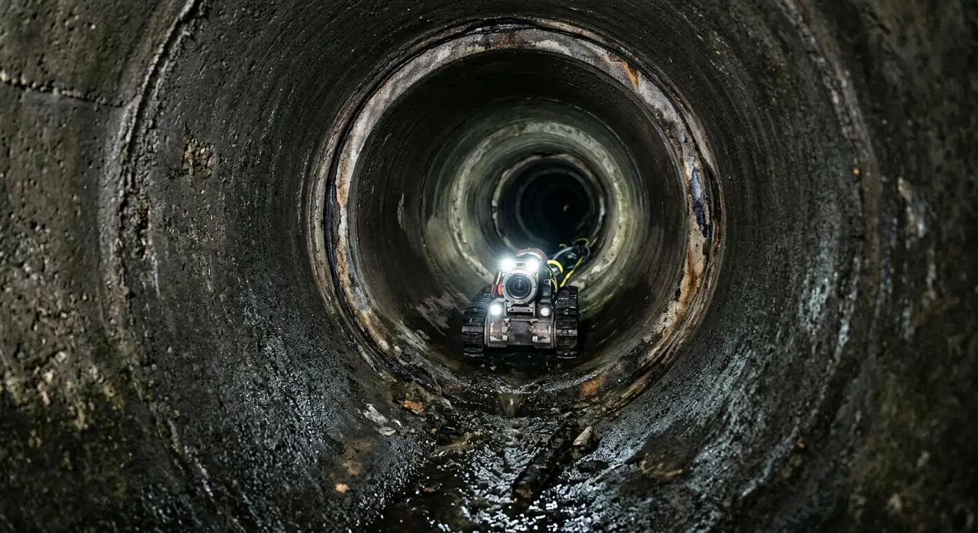 Robotic sewer camera inspecting pipe interior for Sewer Line Repair in Gering