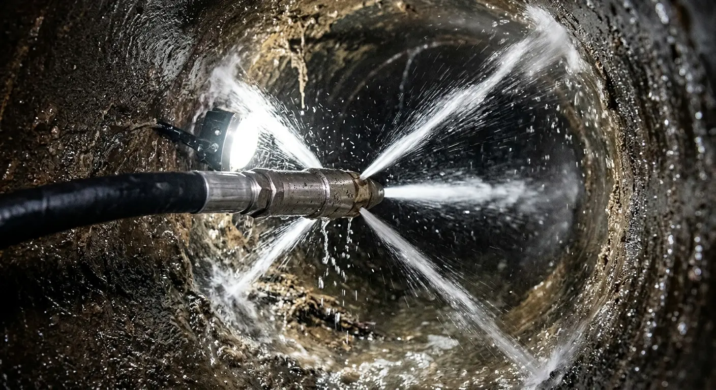 High-pressure hydro jetting nozzle cleaning sewer pipe for Sewer Line Relining in Gering